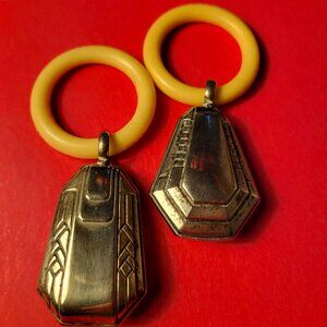 Antique European Infant Rattle With Early Plastic Handle and Silver Metal Shaker